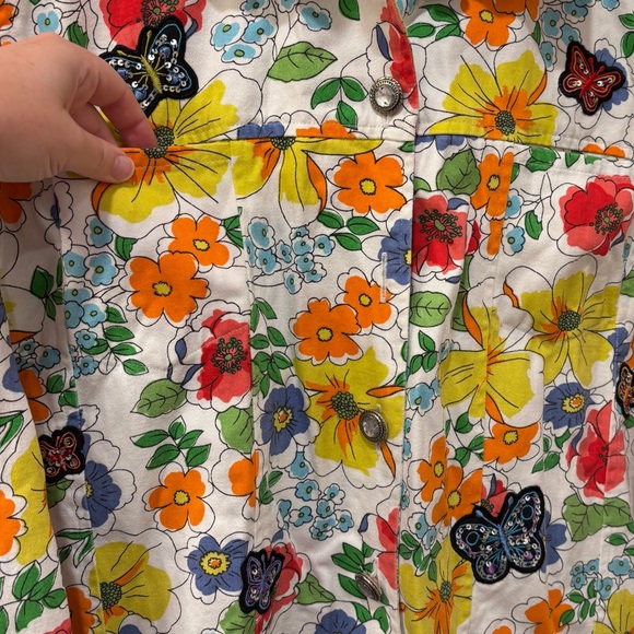 Vintage 90s butterfly appliqué floral shirt jacket, large - Picture 3 of 12